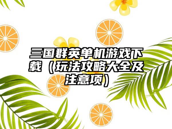 三国群英单机游戏（玩法攻略大全及注意项）