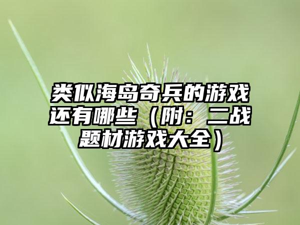 类似海岛奇兵的游戏还有哪些（附：二战题材游戏大全）