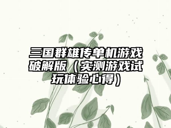 三国群雄传单机游戏破解版（实测游戏试玩体验心得）