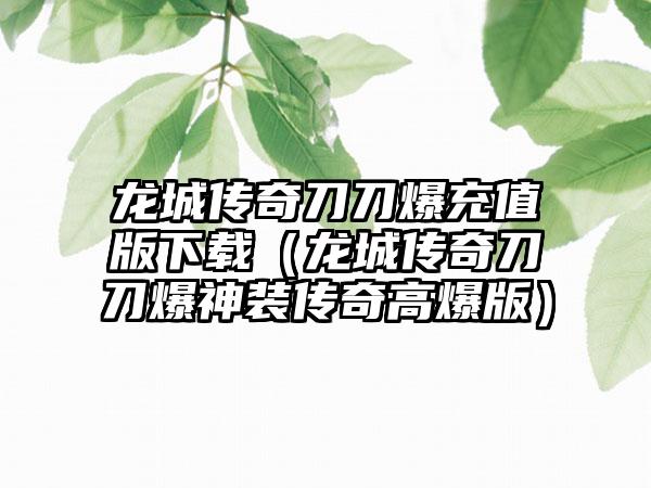 龙城传奇刀刀爆充值版（龙城传奇刀刀爆神装传奇高爆版）