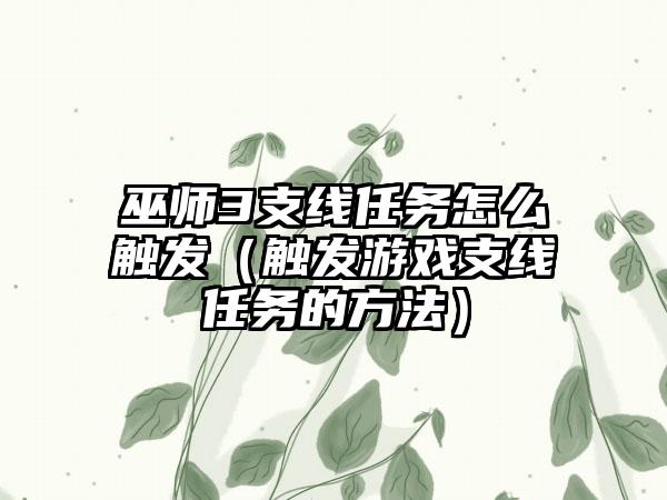 巫师3支线任务怎么触发（触发游戏支线任务的方法）