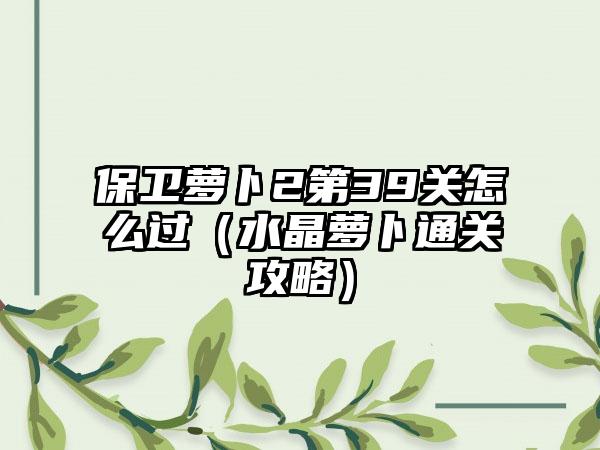 保卫萝卜2第39关怎么过（水晶萝卜通关攻略）
