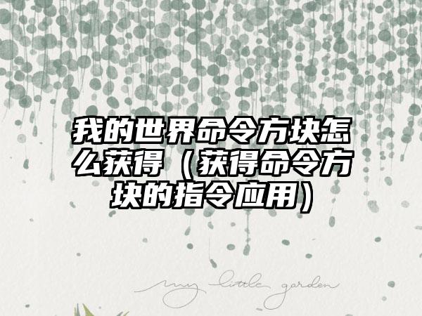 我的世界命令方块怎么获得（获得命令方块的指令应用）