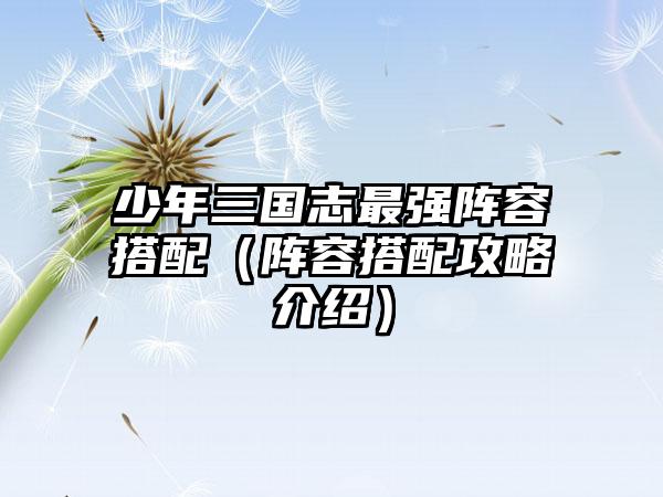 少年三国志最强阵容搭配（阵容搭配攻略介绍）