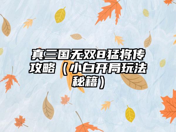 真三国无双8猛将传攻略（小白开局玩法秘籍）