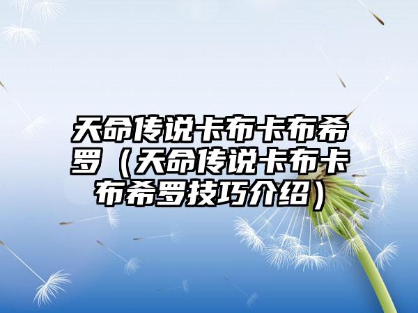 天命传说卡布卡布希罗(天命传说卡布卡布希罗技巧介绍)
