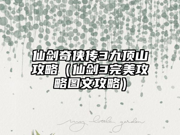 仙剑奇侠传3九顶山攻略（仙剑3完美攻略图文攻略）