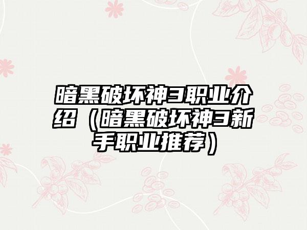 暗黑破坏神3职业介绍（暗黑破坏神3新手职业推荐）