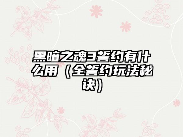 黑暗之魂3誓约有什么用（全誓约玩法秘诀）