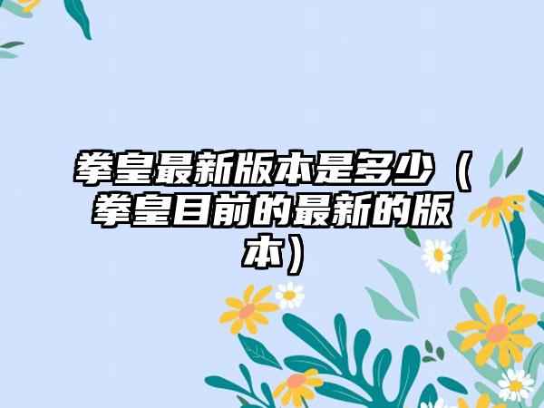 拳皇最新版本是多少（拳皇目前的最新的版本）