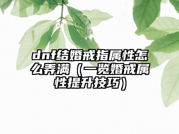 dnf结婚戒指属性怎么弄满（一览婚戒属性提升技巧）