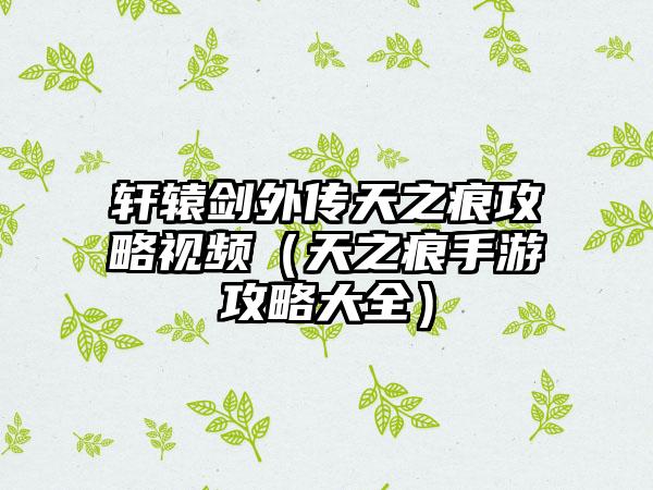 轩辕剑外传天之痕攻略视频（天之痕手游攻略大全）