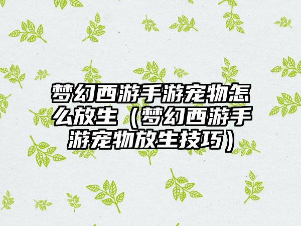 梦幻西游手游宠物怎么放生（梦幻西游手游宠物放生技巧）
