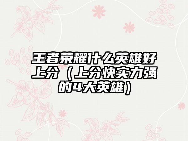 王者荣耀什么英雄好上分（上分快实力强的4大英雄）