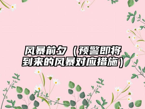 风暴前夕（预警即将到来的风暴对应措施）