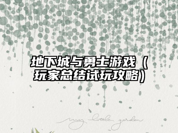 地下城与勇士游戏（玩家总结试玩攻略）