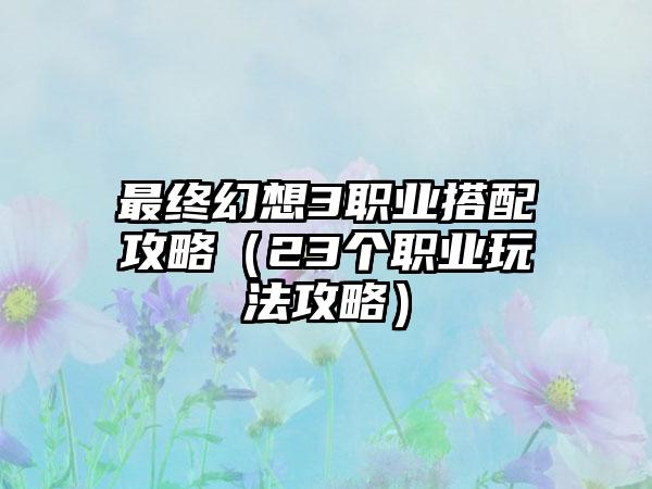 最终幻想3职业搭配攻略（23个职业玩法攻略）