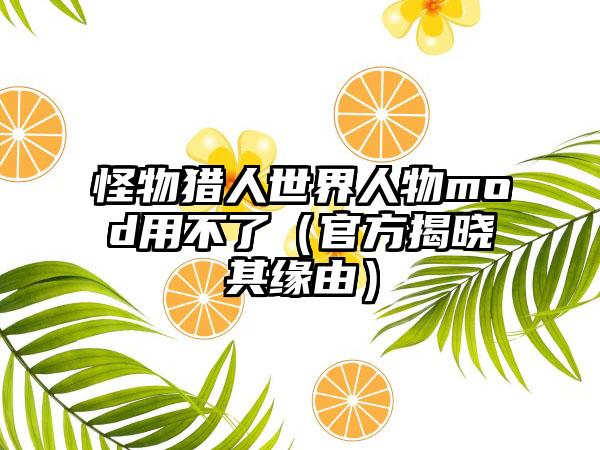 怪物猎人世界人物mod用不了（官方揭晓其缘由）