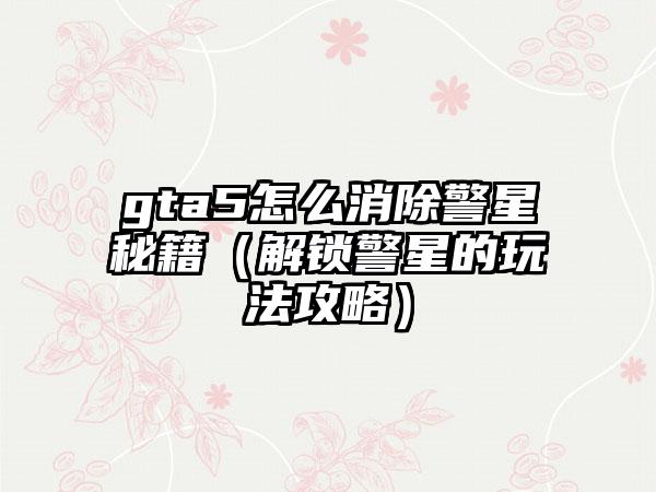 gta5怎么消除警星秘籍（解锁警星的玩法攻略）