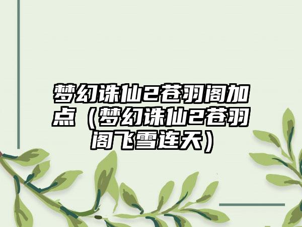 梦幻诛仙2苍羽阁加点（梦幻诛仙2苍羽阁飞雪连天）