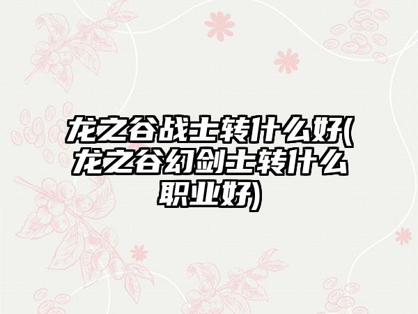 龙之谷战士转什么好(龙之谷幻剑士转什么职业好)