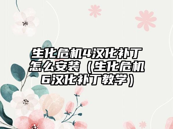 生化危机4汉化补丁怎么安装（生化危机6汉化补丁教学）