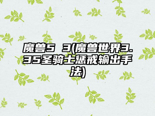 魔兽5 3(魔兽世界3.35圣骑士惩戒输出手法)