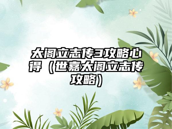 太阁立志传3攻略心得（世嘉太阁立志传攻略）