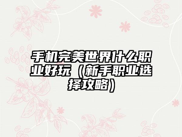 手机完美世界什么职业好玩（新手职业选择攻略）