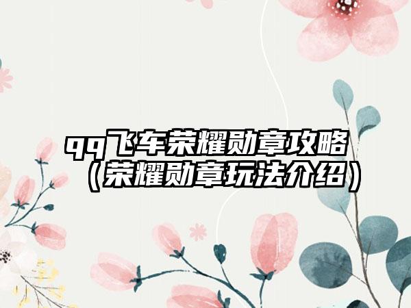 qq飞车荣耀勋章攻略（荣耀勋章玩法介绍）