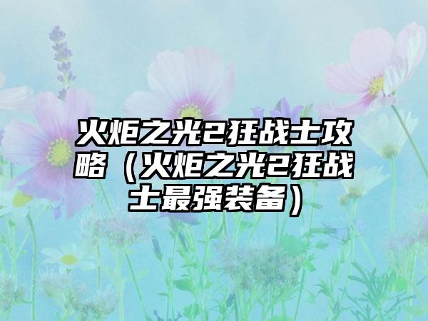 火炬之光2狂战士攻略（火炬之光2狂战士最强装备）