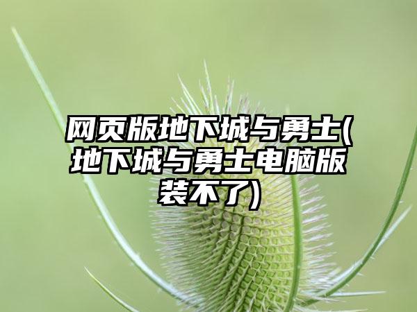 网页版地下城与勇士(地下城与勇士电脑版装不了)