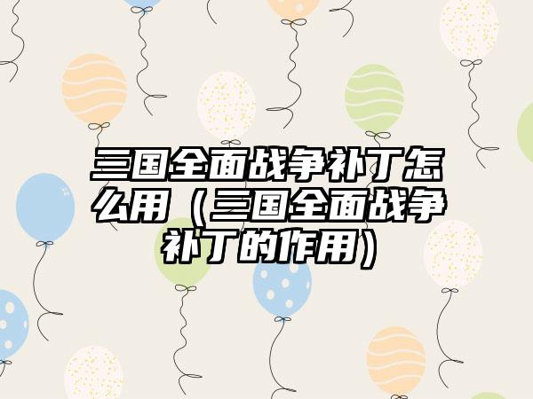 三国全面战争补丁怎么用（三国全面战争补丁的作用）