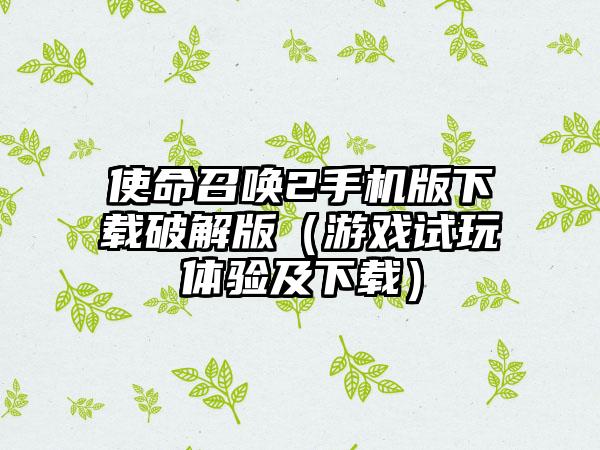 使命召唤2手机版破解版（游戏试玩体验及）