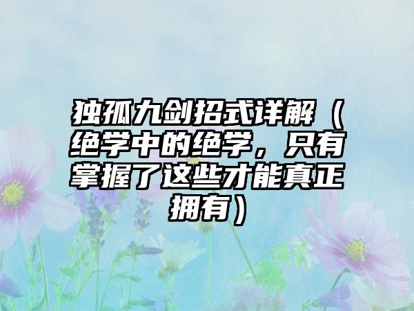 独孤九剑招式详解（绝学中的绝学，只有掌握了这些才能真正拥有）