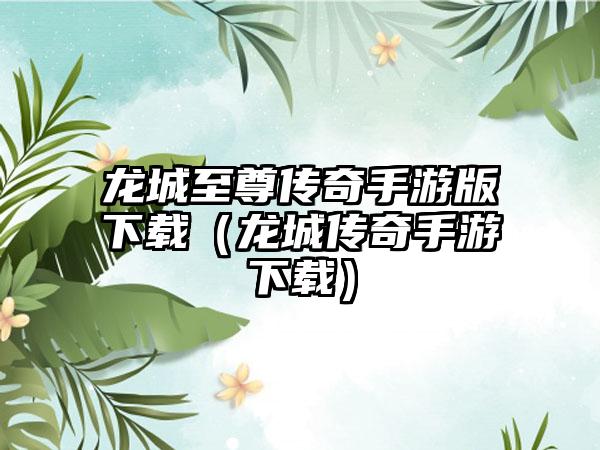 龙城至尊传奇手游版（龙城传奇手游）