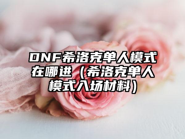 DNF希洛克单人模式在哪进（希洛克单人模式入场材料）