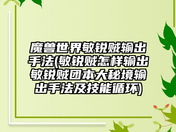 魔兽世界敏锐贼输出手法(敏锐贼怎样输出敏锐贼团本大秘境输出手法及技能循环)