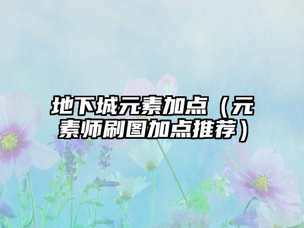 地下城元素加点（元素师刷图加点推荐）