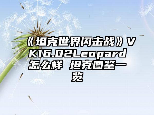 《坦克世界闪击战》VK16.02Leopard怎么样 坦克图鉴一览