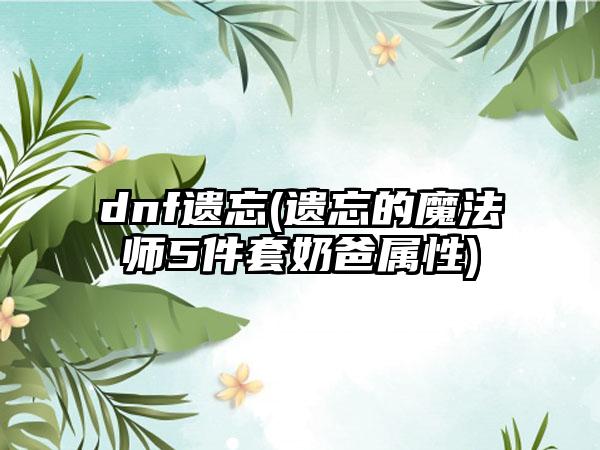 dnf遗忘(遗忘的魔法师5件套奶爸属性)