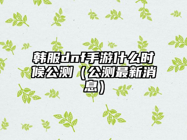 韩服dnf手游什么时候公测（公测最新消息）