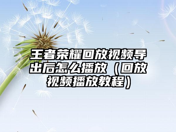 王者荣耀回放视频导出后怎么播放（回放视频播放教程）