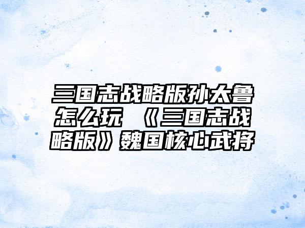 三国志战略版孙太鲁怎么玩 《三国志战略版》魏国核心武将