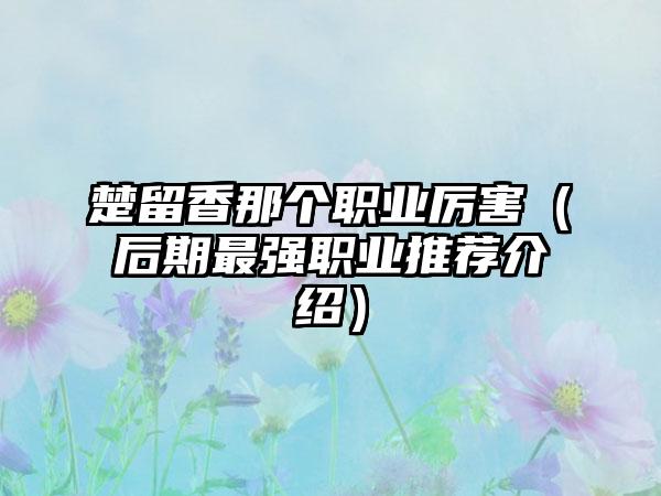 楚留香那个职业厉害（后期最强职业推荐介绍）