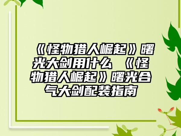 《怪物猎人崛起》曙光大剑用什么 《怪物猎人崛起》曙光合气大剑配装指南