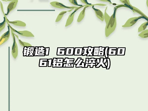 锻造1 600攻略(6061铝怎么淬火)