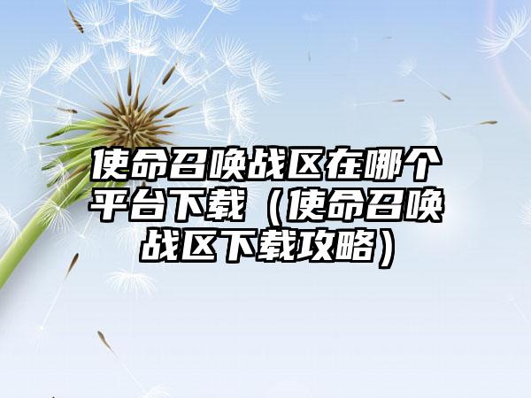 使命召唤战区在哪个平台（使命召唤战区攻略）