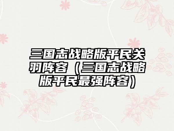 三国志战略版平民关羽阵容（三国志战略版平民最强阵容）