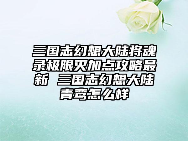 三国志幻想大陆将魂录极限灭加点攻略最新 三国志幻想大陆青鸾怎么样